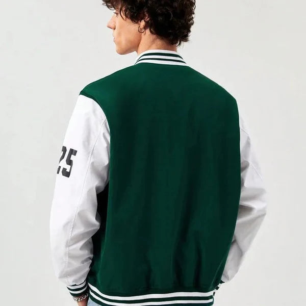 Green Boston Print Baseball Jacket