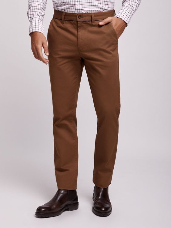 Men Cross Pocket Brown Dress Pant