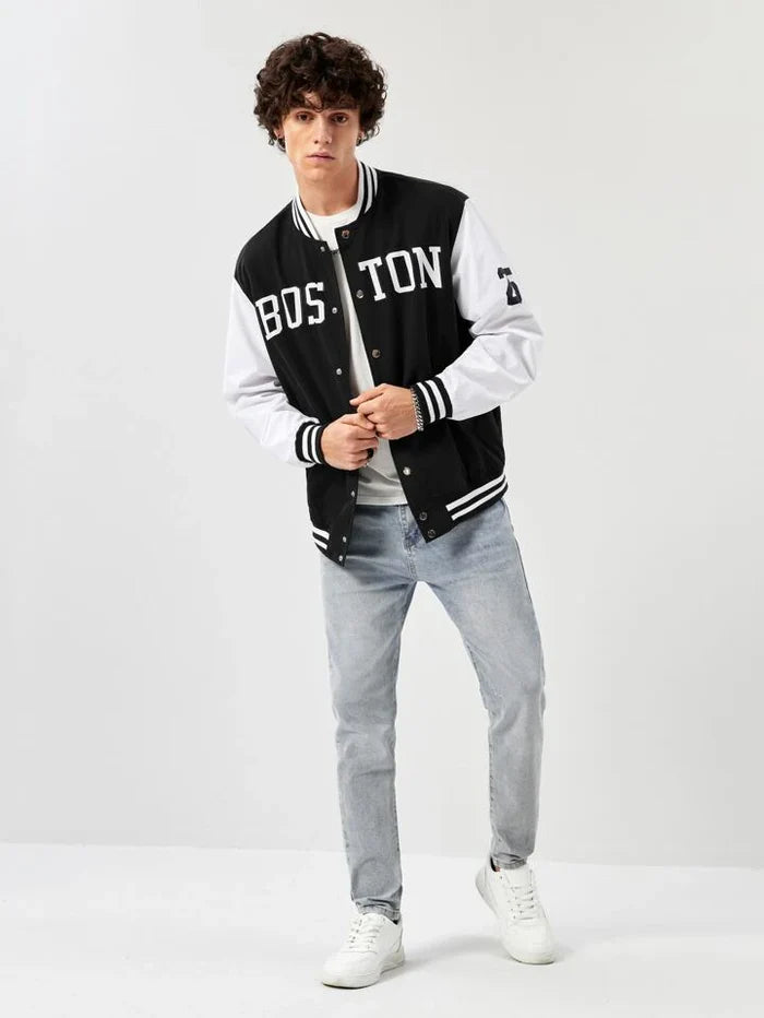 Men Baseball White & Black Varsity Jacket