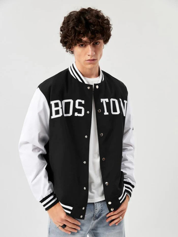 White & Black Varsity Men Baseball Jacket