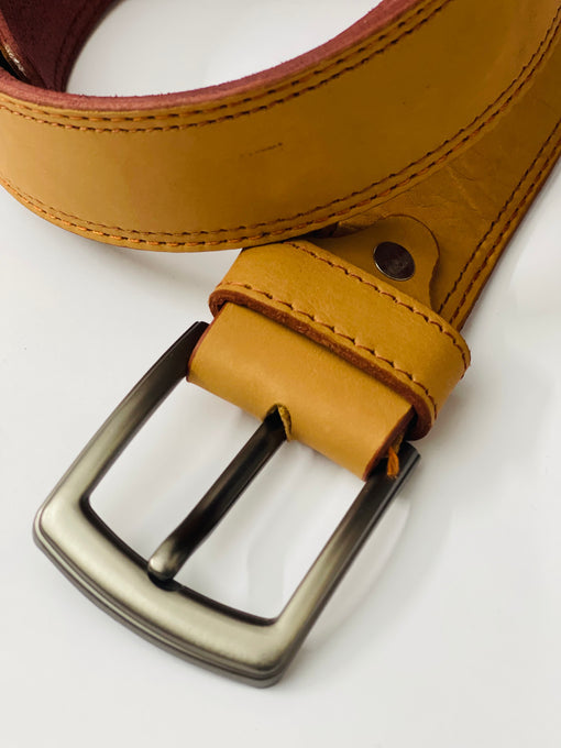 Men Light Brown Leather Dress Belt