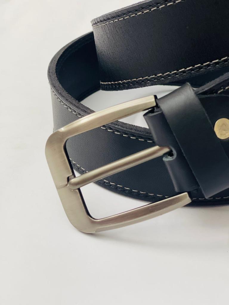 Navy Blue Leather Dress Belt for Men