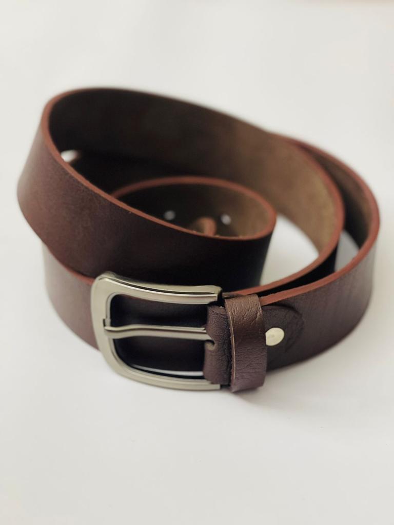 LEATHER CASUAL DRESS BELT - Brown