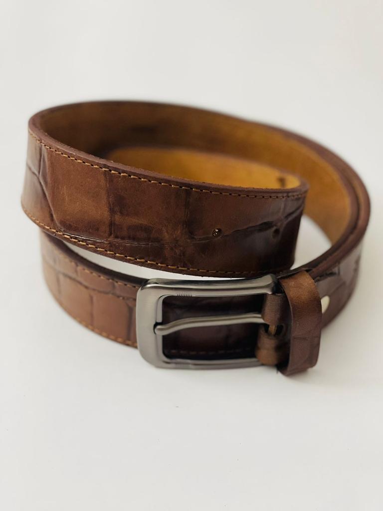 LEATHER CASUAL DRESS BELT - Brown