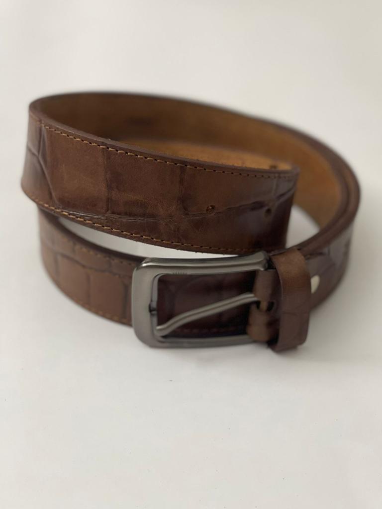 LEATHER CASUAL DRESS BELT - Brown