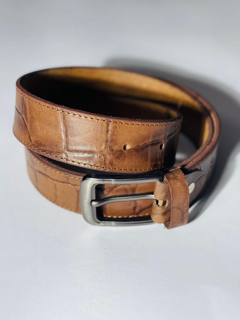 LEATHER CASUAL DRESS BELT - Brown