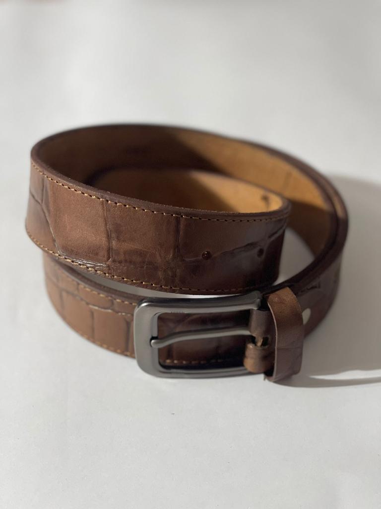 LEATHER CASUAL DRESS BELT - Brown