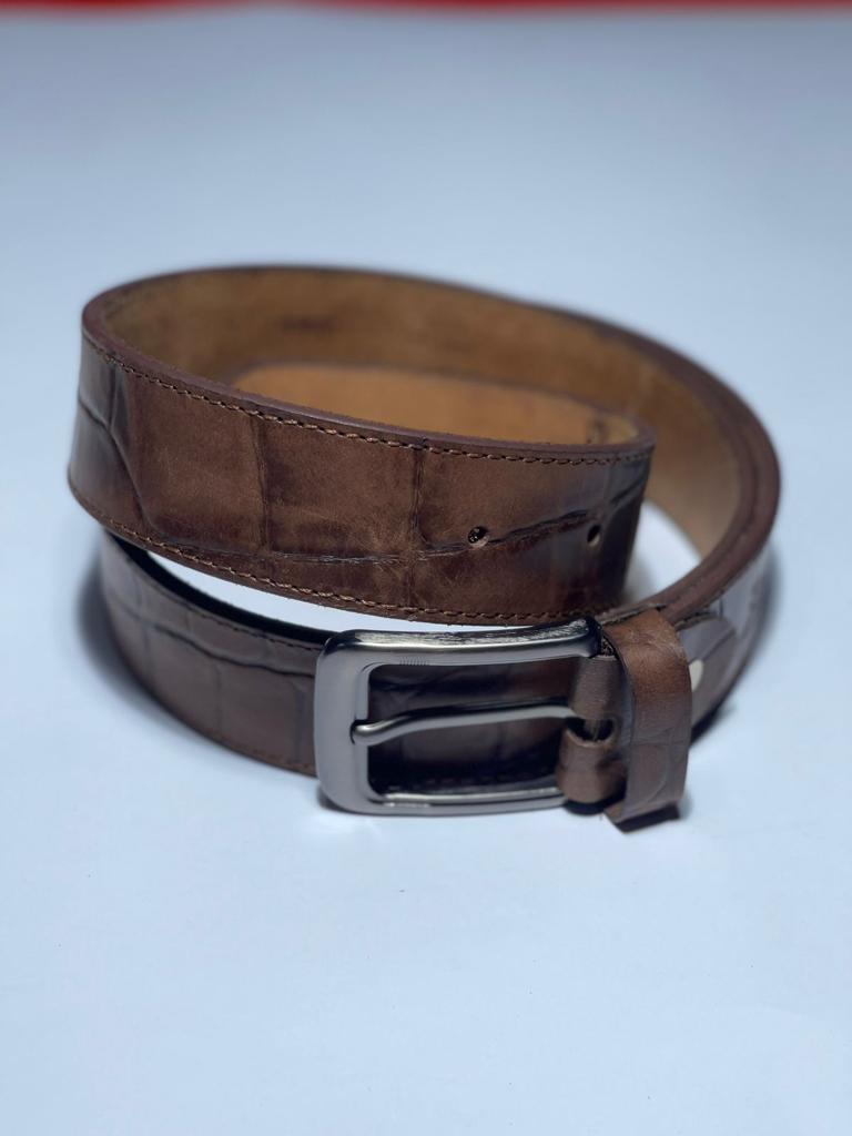 LEATHER CASUAL DRESS BELT - Brown