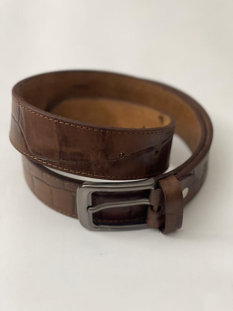 LEATHER CASUAL DRESS BELT - Brown