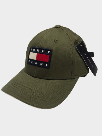 TOMMY HILFIGER BASEBALL TOMMY JEANS LOGO CAP - OLIVE