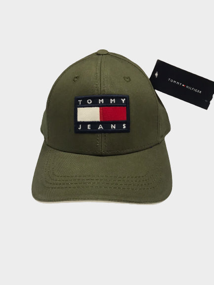 TOMMY HILFIGER BASEBALL TOMMY JEANS LOGO CAP - OLIVE