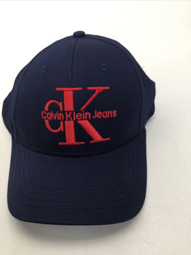 CALVIN KLEIN JEANS MONOGRAM EMBROIDERED CAP, NAVY & RED